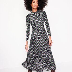 Boden HIgh-Neck Tiered Geometric Jersey Dress